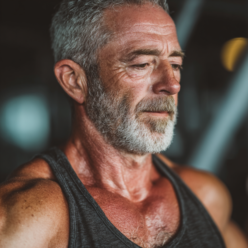 Група літніх людей займається йогою